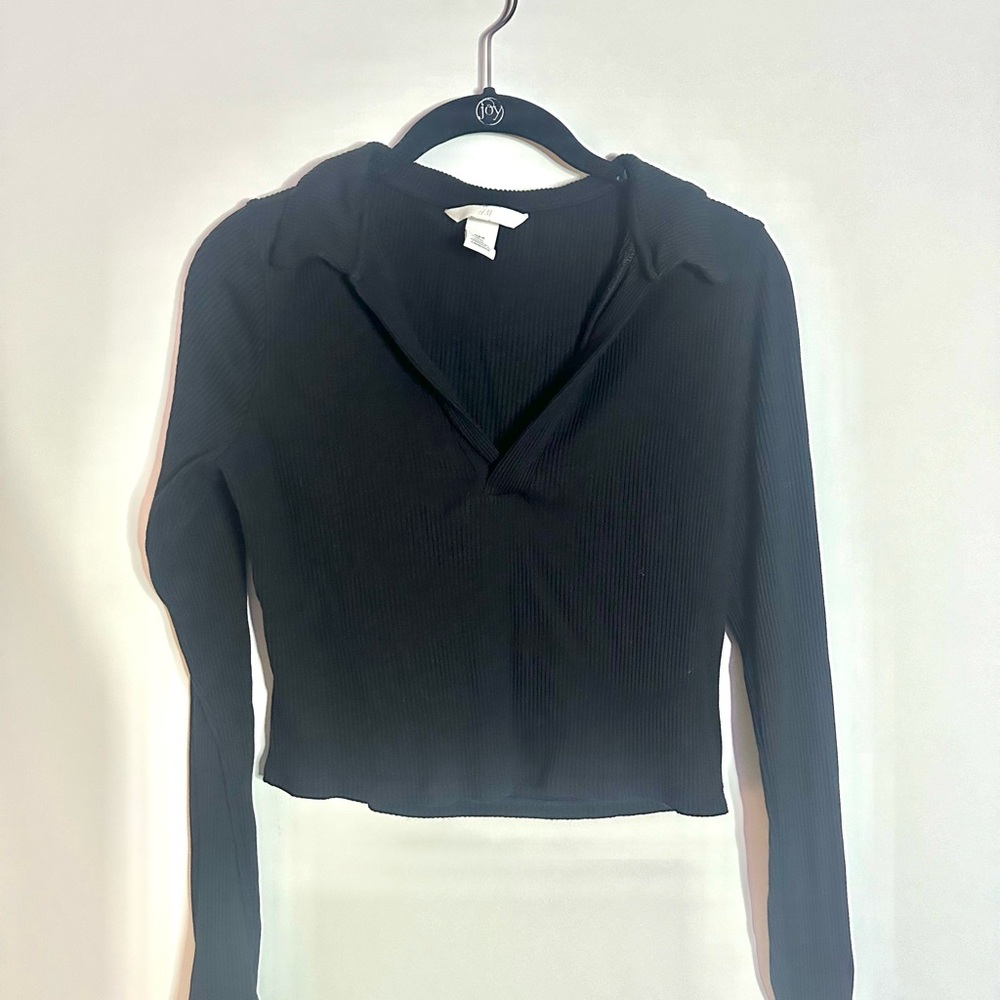 H&M Black Ribbed Long Sleeve Blouse